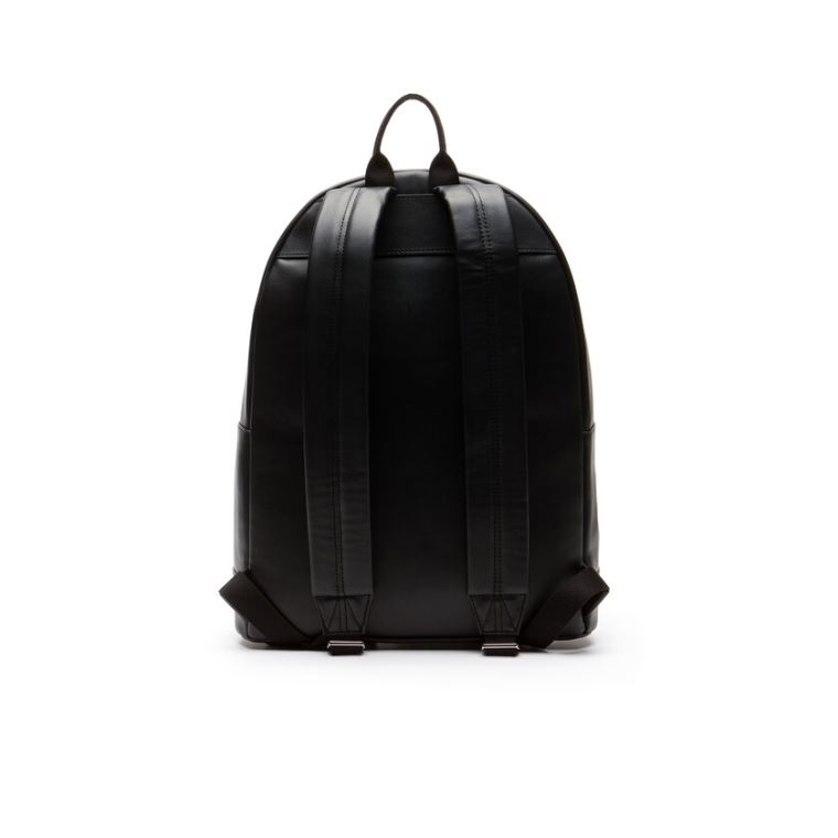 Lacoste L.12.12 Vanlige Embossed Lettering Lær Backpack Svarte | mFOyf83M