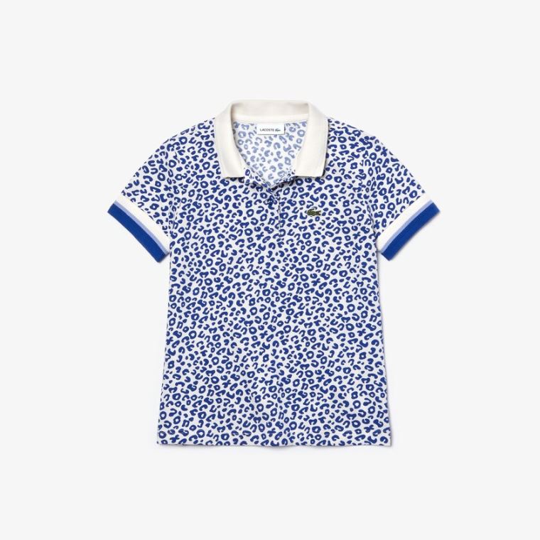 Lacoste Leopard Print Bomull Petit Piqué Polo Hvite Blå | d6bpWOtj