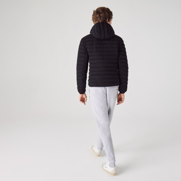 Lacoste Lette Foldable Hette Vann-Resistant Puffer Coat Svarte | DQDV4Ctd