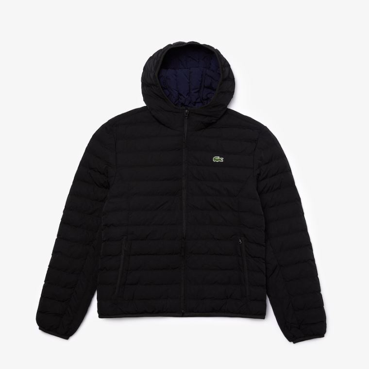 Lacoste Lette Foldable Hette Vann-Resistant Puffer Coat Svarte | DQDV4Ctd