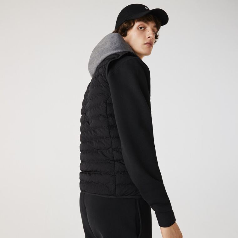 Lacoste Lette Foldable Vann-Resistant Puffer Coat Svarte | ldTcEALv