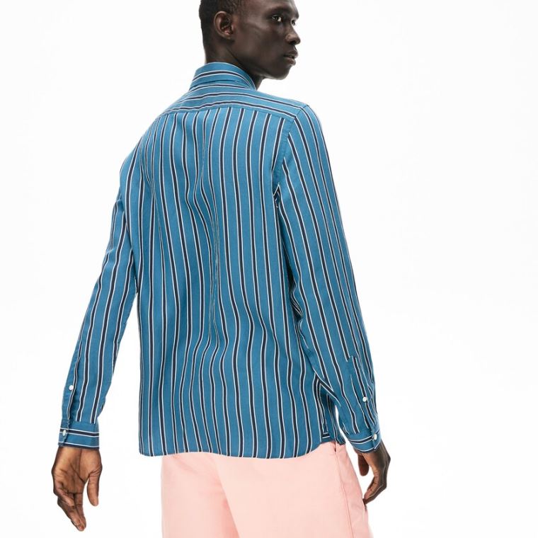 Lacoste Lette Striped Shirt Marineblå Blå Hvite | BFDv4Ep3