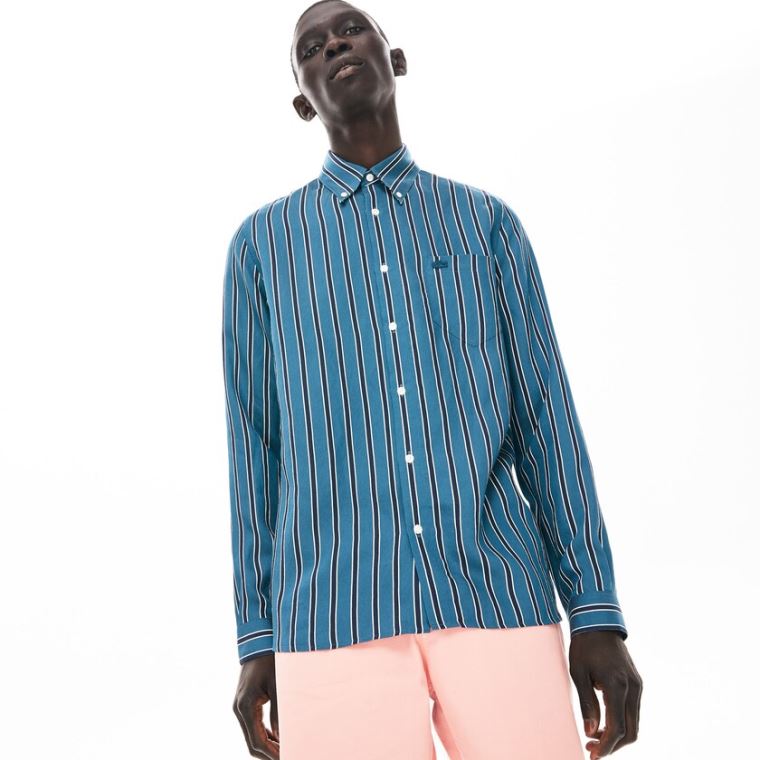 Lacoste Lette Striped Shirt Marineblå Blå Hvite | BFDv4Ep3