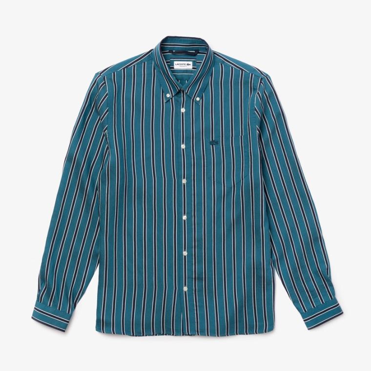 Lacoste Lette Striped Shirt Marineblå Blå Hvite | BFDv4Ep3