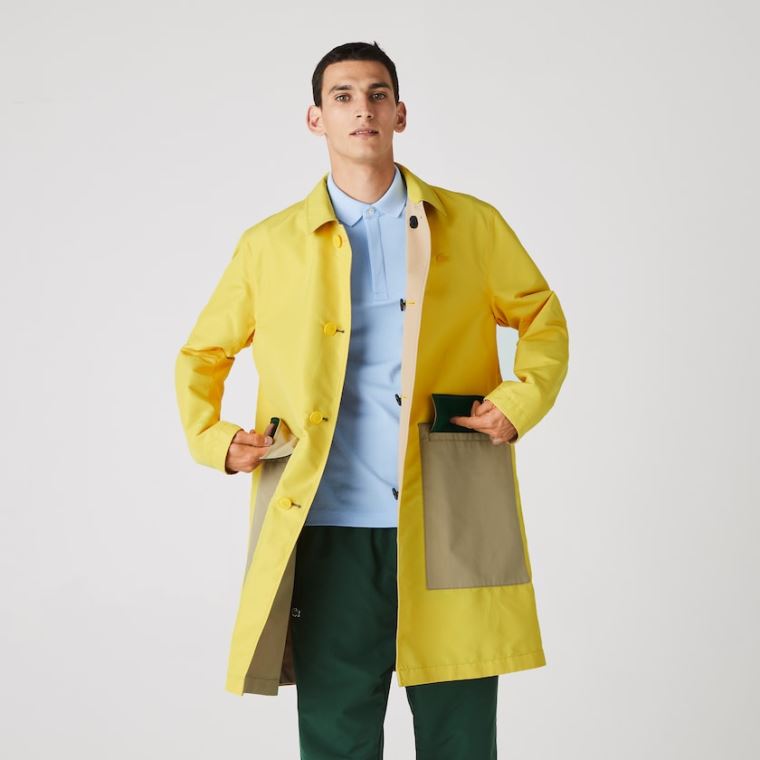 Lacoste Lette Vann-Resistant Reversible Twill Coat Beige Gul | AtBo2Emi