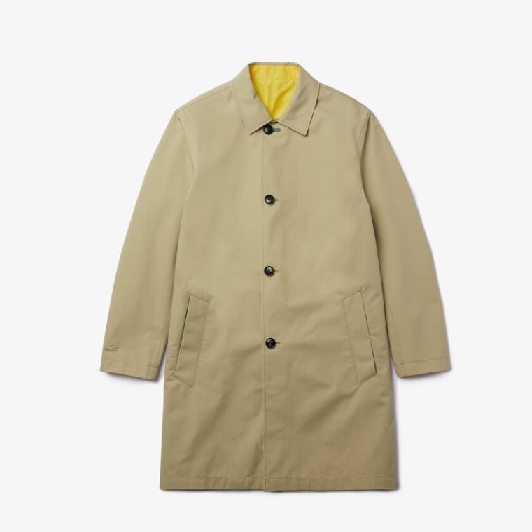 Lacoste Lette Vann-Resistant Reversible Twill Coat Beige Gul | AtBo2Emi