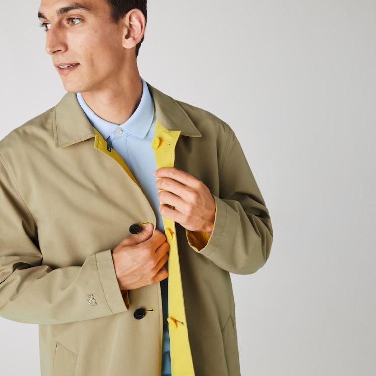 Lacoste Lette Vann-Resistant Reversible Twill Coat Beige Gul | AtBo2Emi