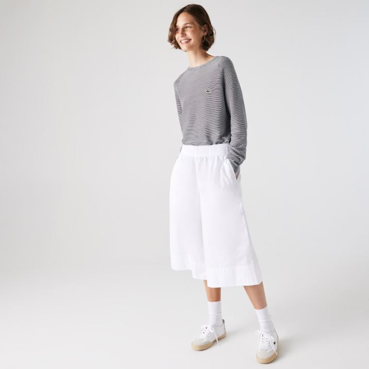 Lacoste Light Bomull Poplin Culottes Hvite | Ohf4U0gz