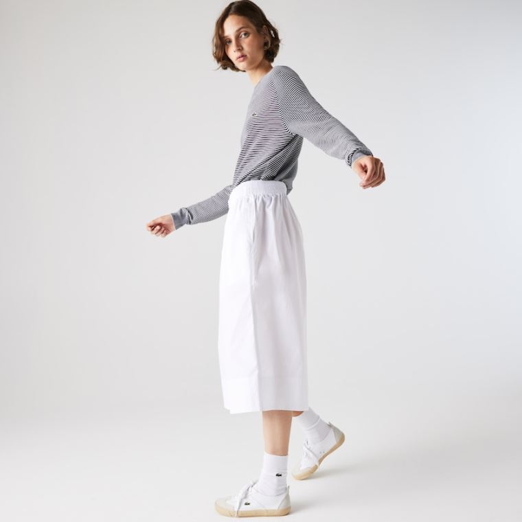 Lacoste Light Bomull Poplin Culottes Hvite | Ohf4U0gz