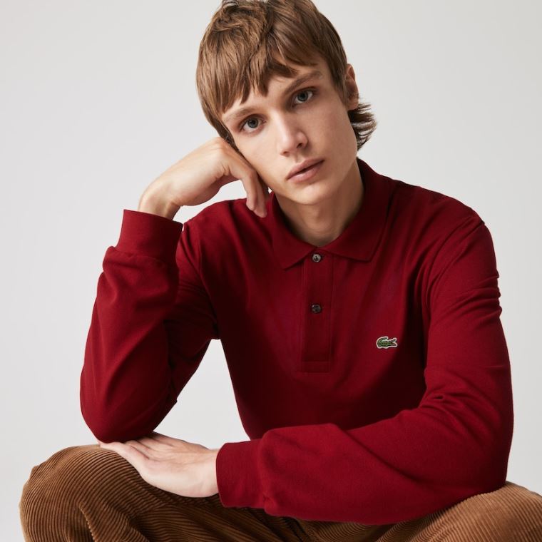 Lacoste Long-Sleeve Classic Fit L.12.12 Polo Mørke Rød | 46l0wxZe