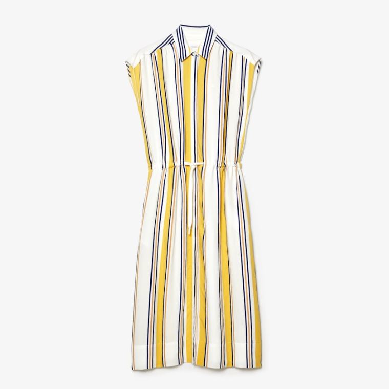 Lacoste Long Striped Shirtdress Hvite Marineblå Blå Gul Lyse Brune | VQHFCjUq