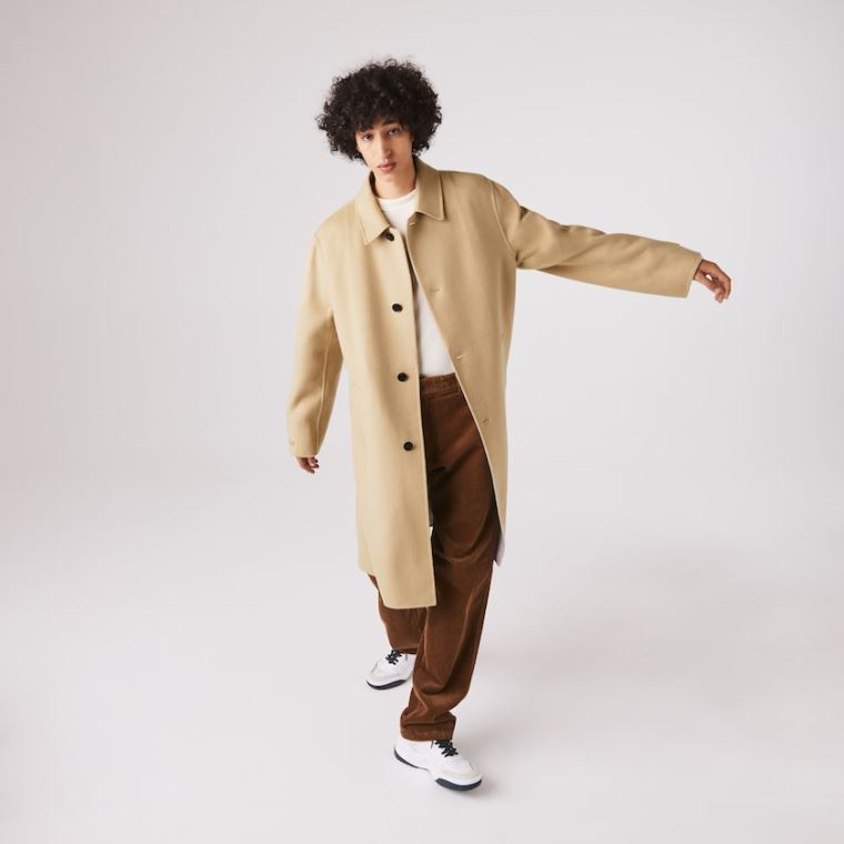 Lacoste Long Wool Blend Straight Cut Coat Beige Grå | YKhCipYO