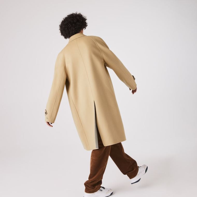 Lacoste Long Wool Blend Straight Cut Coat Beige Grå | YKhCipYO