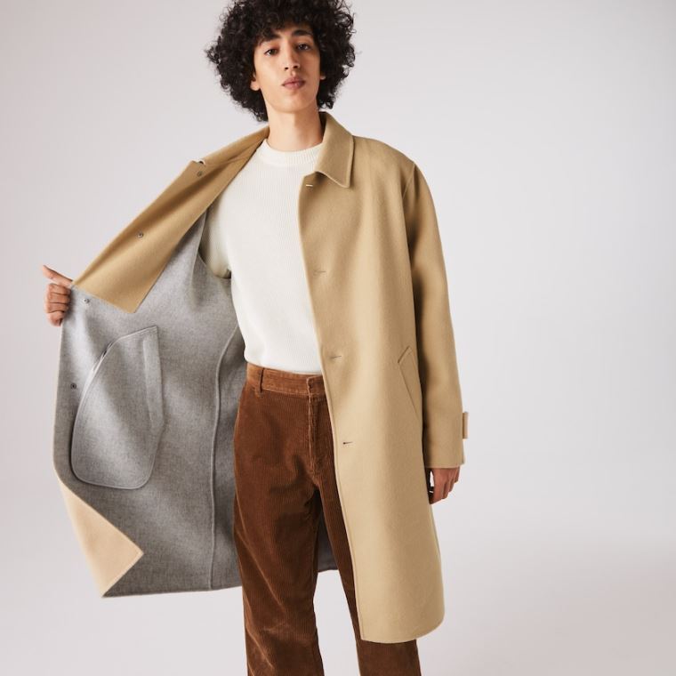 Lacoste Long Wool Blend Straight Cut Coat Beige Grå | YKhCipYO