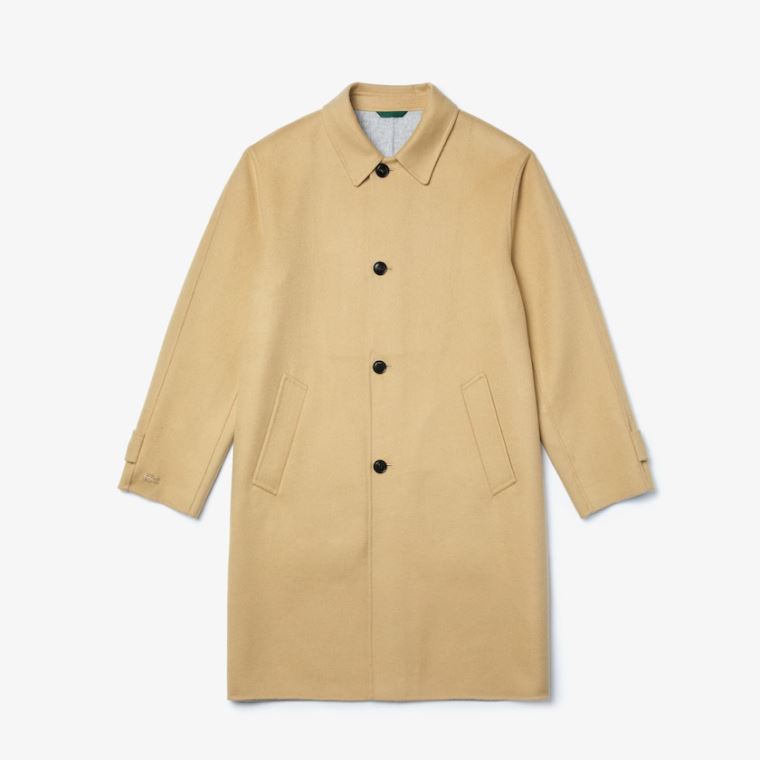 Lacoste Long Wool Blend Straight Cut Coat Beige Grå | YKhCipYO