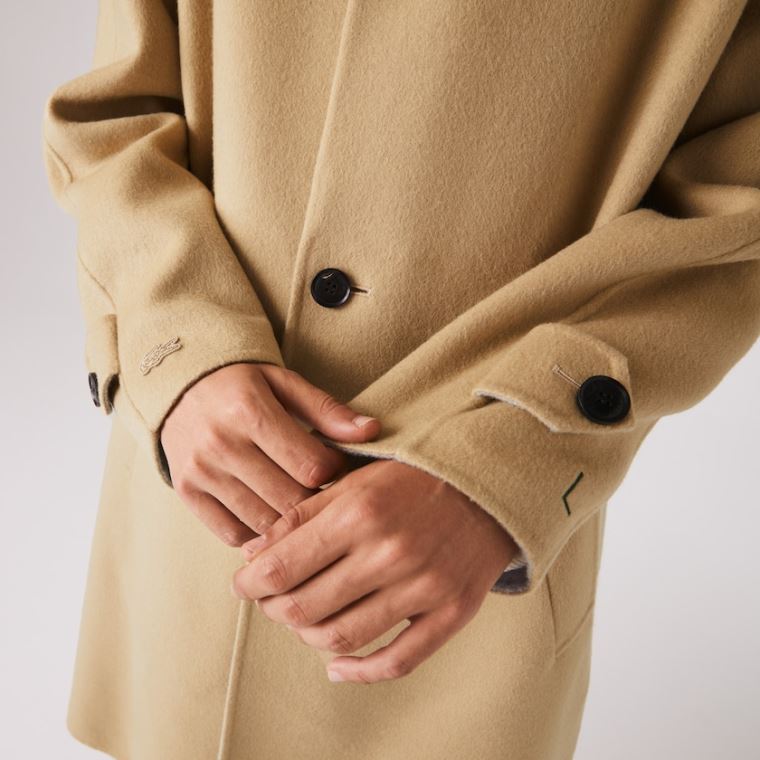 Lacoste Long Wool Blend Straight Cut Coat Beige Grå | YKhCipYO