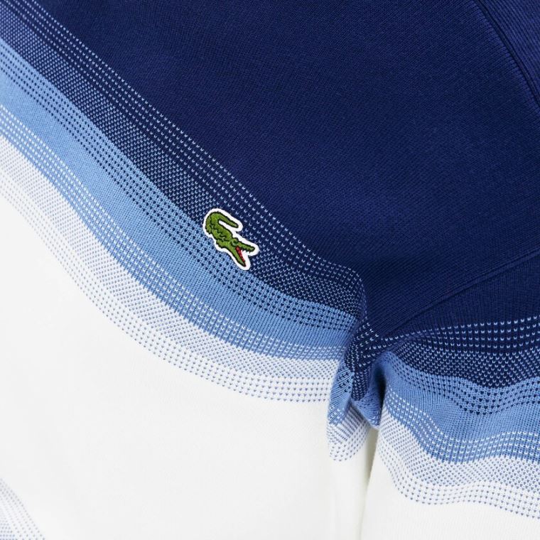 Lacoste Made In France Degraded Bomull Crew Neck Genser Marineblå Blå Blå Hvite | tRnmhQId