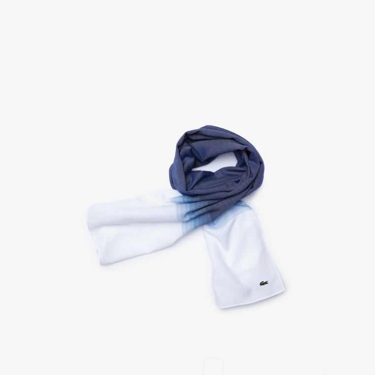 Lacoste Made In France Gradated Print Organic Bomull Scarf Hvite Marineblå Blå | mUXt1sdf