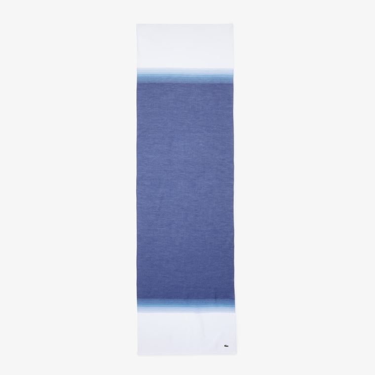 Lacoste Made In France Gradated Print Organic Bomull Scarf Hvite Marineblå Blå | mUXt1sdf