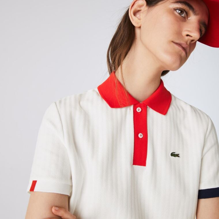 Lacoste Made In France Regular fit Tricolour Organic Bomull Polo Shirt Hvite Rød Marineblå Blå Hvite | NkvId1HQ