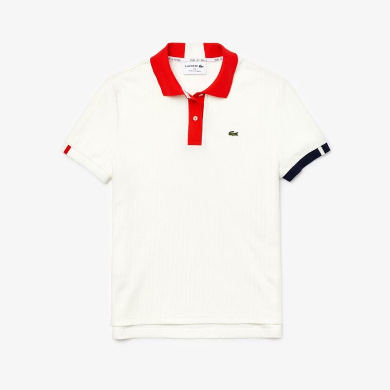 Lacoste Made In France Regular fit Tricolour Organic Bomull Polo Shirt Hvite Rød Marineblå Blå Hvite | NkvId1HQ