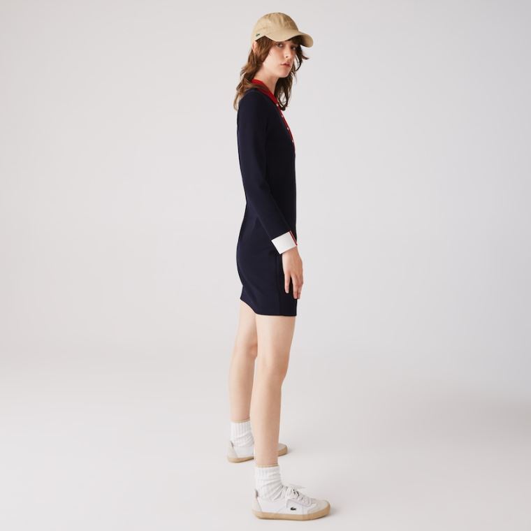 Lacoste Made In France Stretch Bomull Jersey Polo Kjoler Marineblå Blå Rød Hvite | bpuCxFty