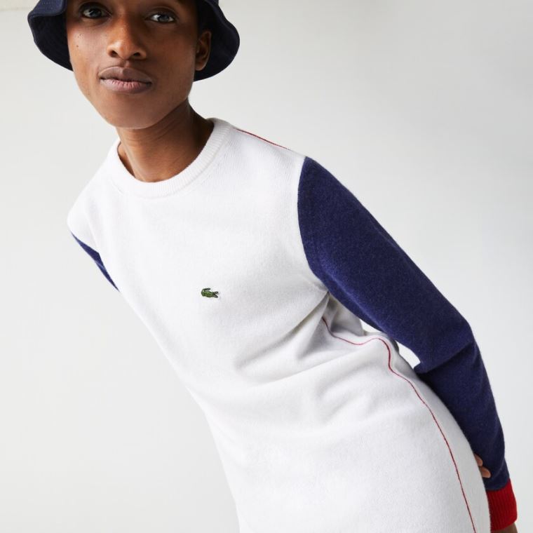 Lacoste Made In France Tricolour Wool Genser Kjoler Hvite Blå Rød | lZO32xMa