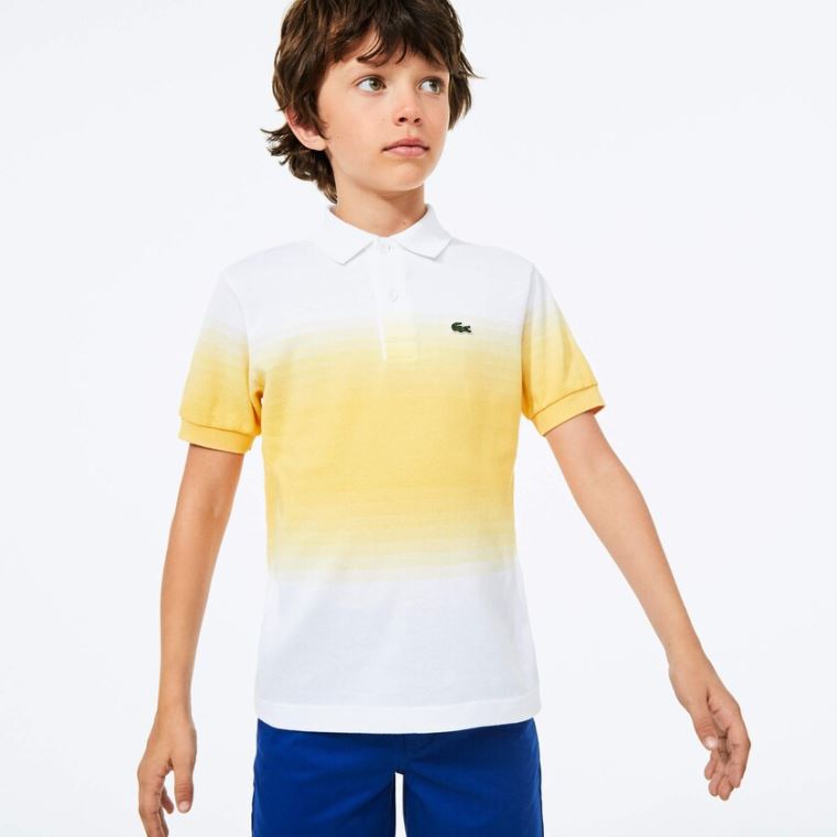 Lacoste Made in France Bomull Petit Piqué Ombré Polo Hvite Gul | cUirmW1H