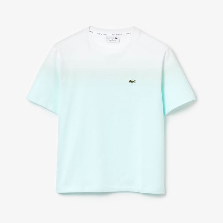 Lacoste Made in France Crew Neck Organic Bomull T-shirt Turkis Lyse Grønn Hvite | Gx9gY7WH