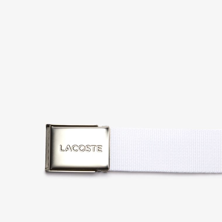 Lacoste Made in France Engraved Spenne Woven Fabric Belt Hvite | TK7bxtSU