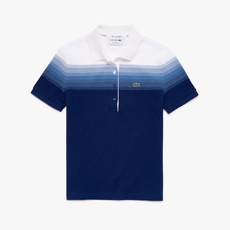 Lacoste Made in France Organic Bomull Piqué Polo Shirt Marineblå Blå Blå Hvite | uZ8a9elk