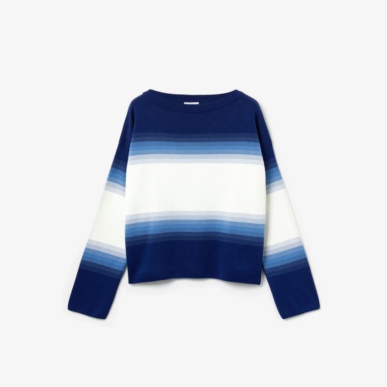 Lacoste Made in France Organic Loose Fit Ombré-Stripe Genser Marineblå Blå Blå Hvite | cd3jkk9o