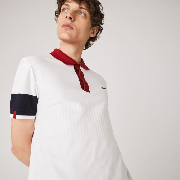 Lacoste Made in France Regular Fit Organic Bomull Polo Shirt Hvite Marineblå Blå Mørke Rød Hvite | 1KuTshi1