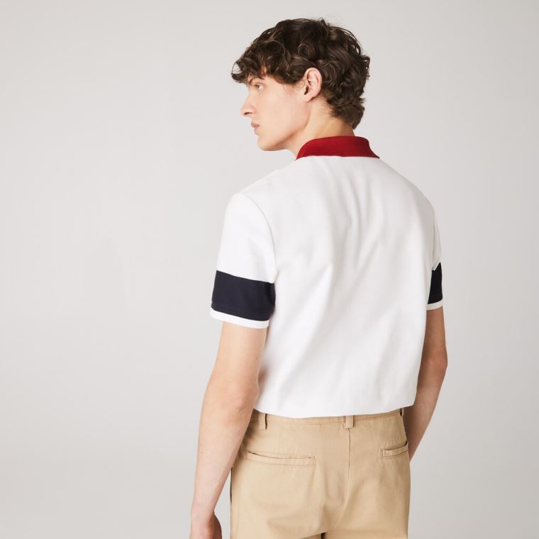 Lacoste Made in France Regular Fit Organic Bomull Polo Shirt Hvite Marineblå Blå Mørke Rød Hvite | 1KuTshi1