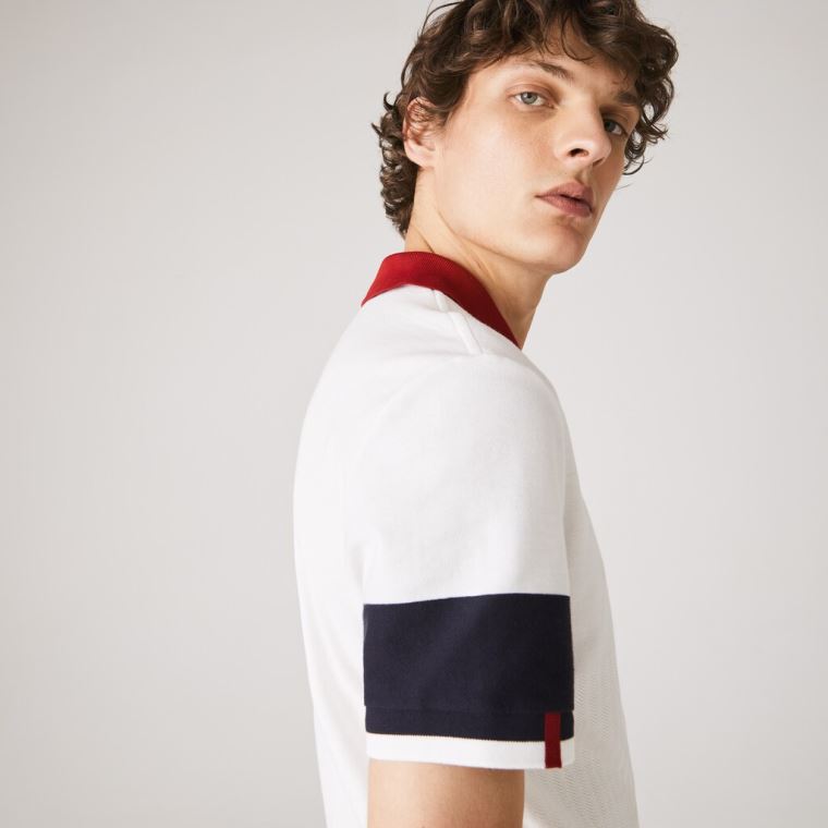 Lacoste Made in France Regular Fit Organic Bomull Polo Shirt Hvite Marineblå Blå Mørke Rød Hvite | 1KuTshi1