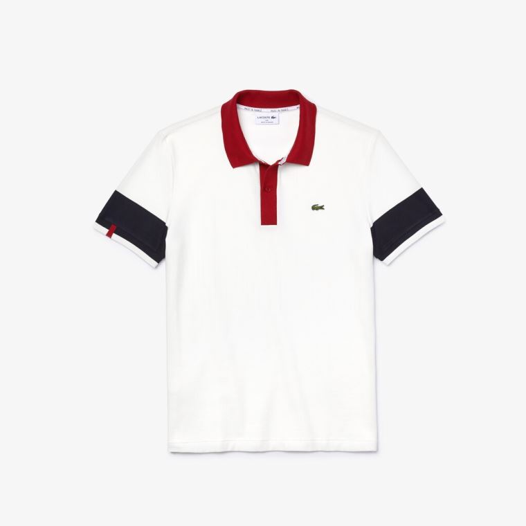 Lacoste Made in France Regular Fit Organic Bomull Polo Shirt Hvite Marineblå Blå Mørke Rød Hvite | 1KuTshi1