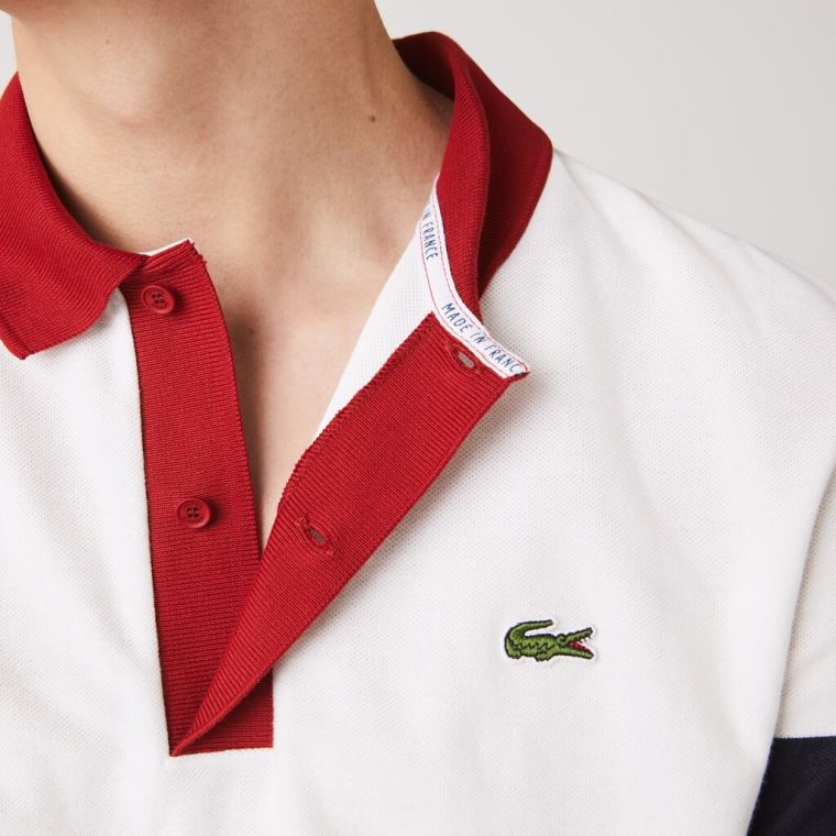 Lacoste Made in France Regular Fit Organic Bomull Polo Shirt Hvite Marineblå Blå Mørke Rød Hvite | 1KuTshi1