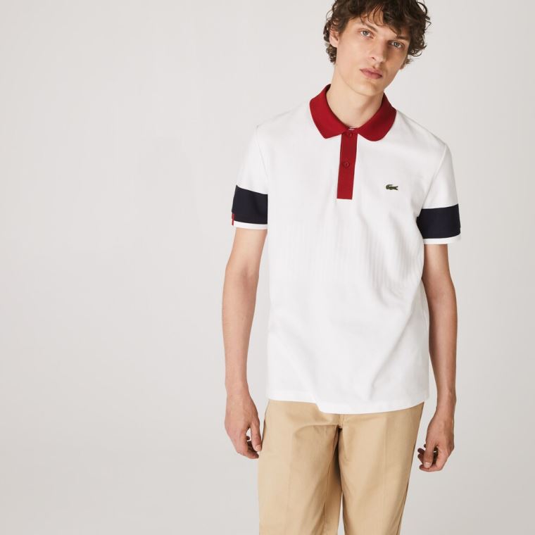 Lacoste Made in France Regular Fit Organic Bomull Polo Shirt Hvite Marineblå Blå Mørke Rød Hvite | 1KuTshi1