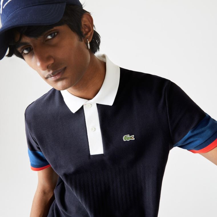 Lacoste Made in France Regular Fit Organic Bomull Polo Shirt Marineblå Blå Blå Hvite Rød | CKwmXOTj