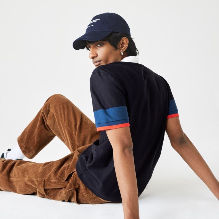 Lacoste Made in France Regular Fit Organic Bomull Polo Shirt Marineblå Blå Blå Hvite Rød | CKwmXOTj