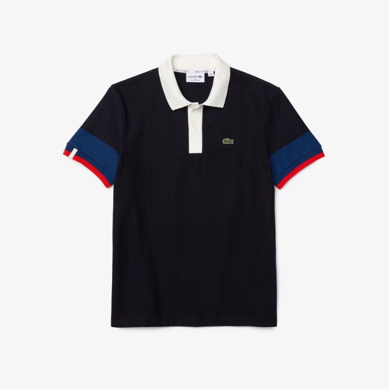 Lacoste Made in France Regular Fit Organic Bomull Polo Shirt Marineblå Blå Blå Hvite Rød | CKwmXOTj