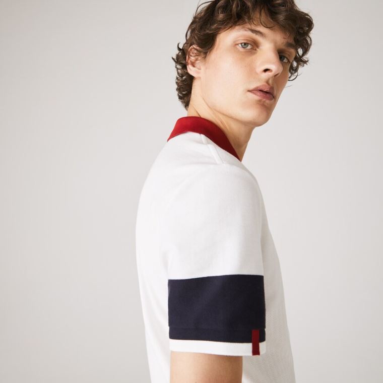 Lacoste Made in France Regular Fit Organic Bomull Polo Shirt Hvite Marineblå Blå Mørke Rød Hvite | aVJeJlj5