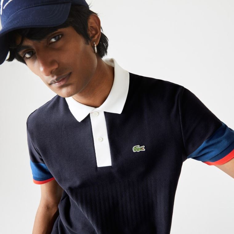 Lacoste Made in France Regular Fit Organic Bomull Polo Shirt Marineblå Blå Blå Hvite Rød | lkHeCNRE