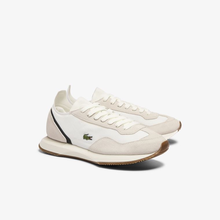 Lacoste Match Break Tekstil and Semsket Skinn Sneakers Beige Grønn | JXxoUsYp