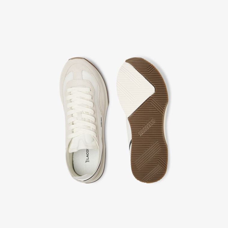 Lacoste Match Break Tekstil and Semsket Skinn Sneakers Beige Grønn | JXxoUsYp