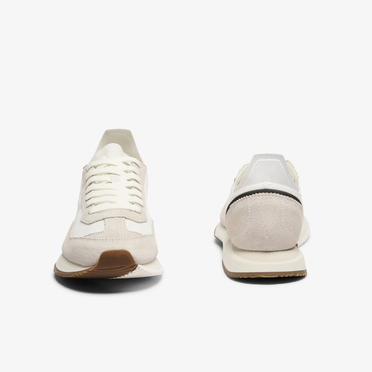 Lacoste Match Break Tekstil and Semsket Skinn Sneakers Beige Grønn | JXxoUsYp