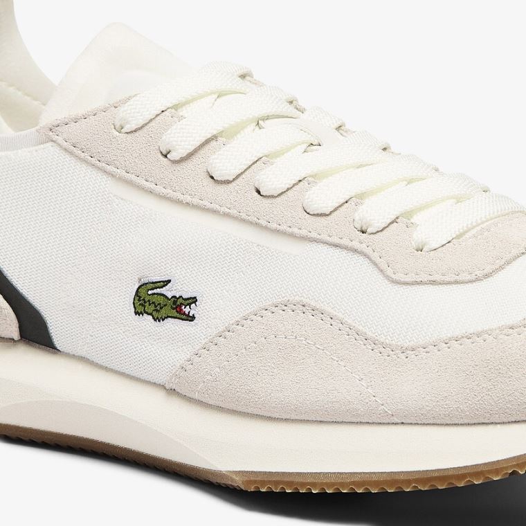 Lacoste Match Break Tekstil and Semsket Skinn Sneakers Beige Grønn | JXxoUsYp