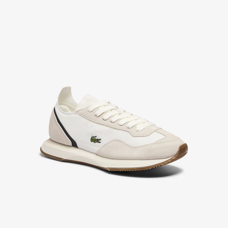 Lacoste Match Break Tekstil and Semsket Skinn Sneakers Beige Grønn | JXxoUsYp