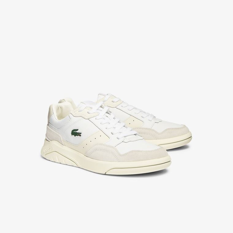 Lacoste Men’s Game Advance Luxe Lær and Semsket Skinn Sneakers Hvite Grå | tHFVqLIL