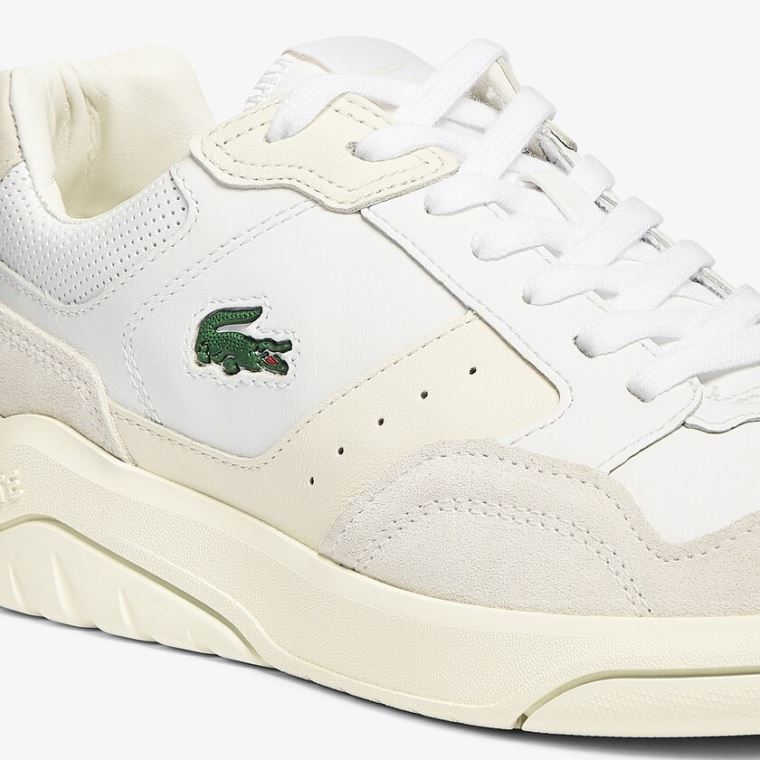 Lacoste Men’s Game Advance Luxe Lær and Semsket Skinn Sneakers Hvite Grå | tHFVqLIL